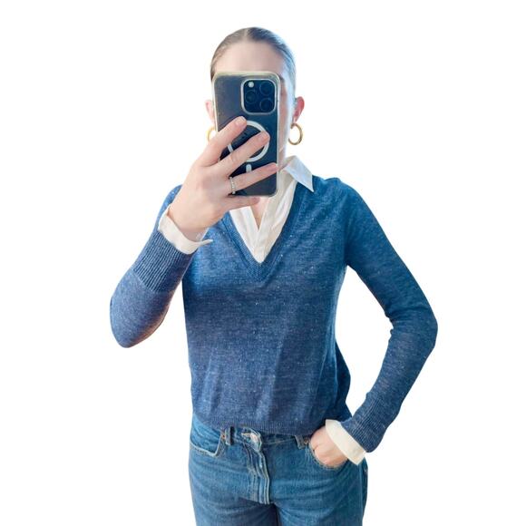 BROCHU WALKER Looker Layered V Neck Sweater Blue XS Extra Small